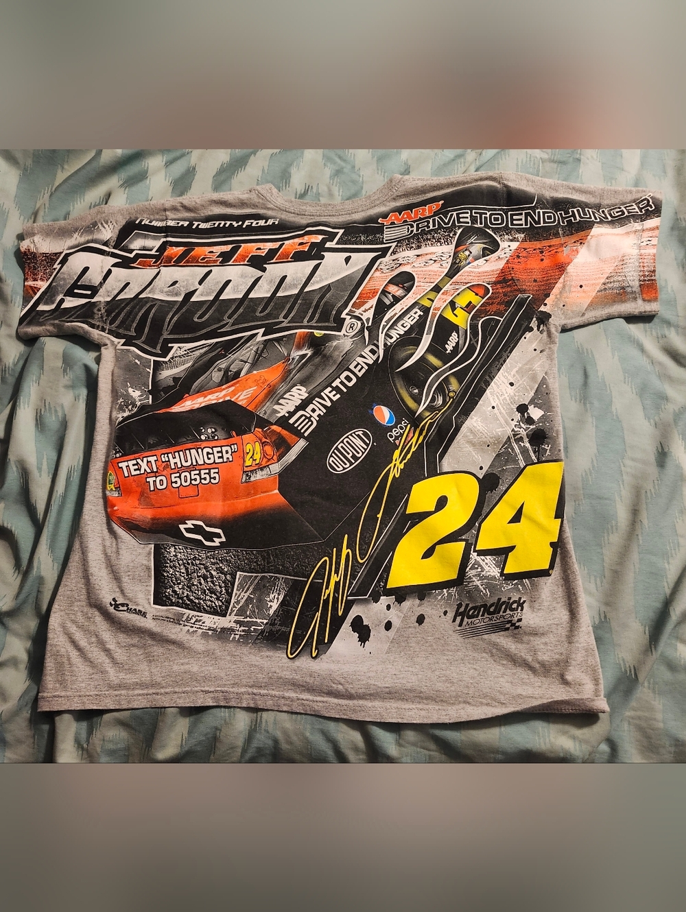 NASCAR Jeff Gordon #24 all over print T Shirt 2012 AARP Drive to end hunger‎ Med